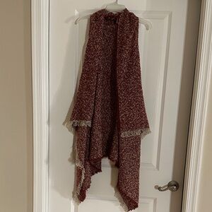 Francesca's Collections Maroon and Cream Knit Shawl One Size - New